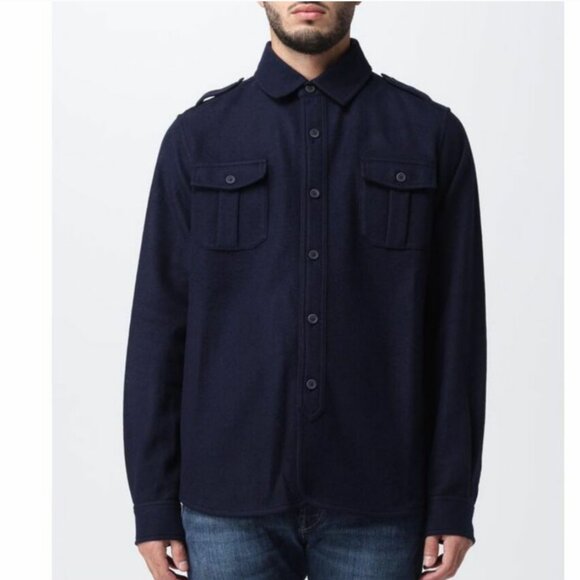Sease Felpa Generale Virgin Wool & Nylon Over Shirt Dark Navy Blue XL/52 - Picture 1 of 8